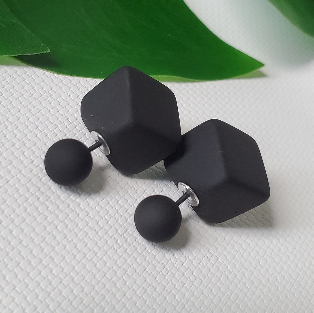 Double Sided Rubber Soft Square Earrings 2 in One